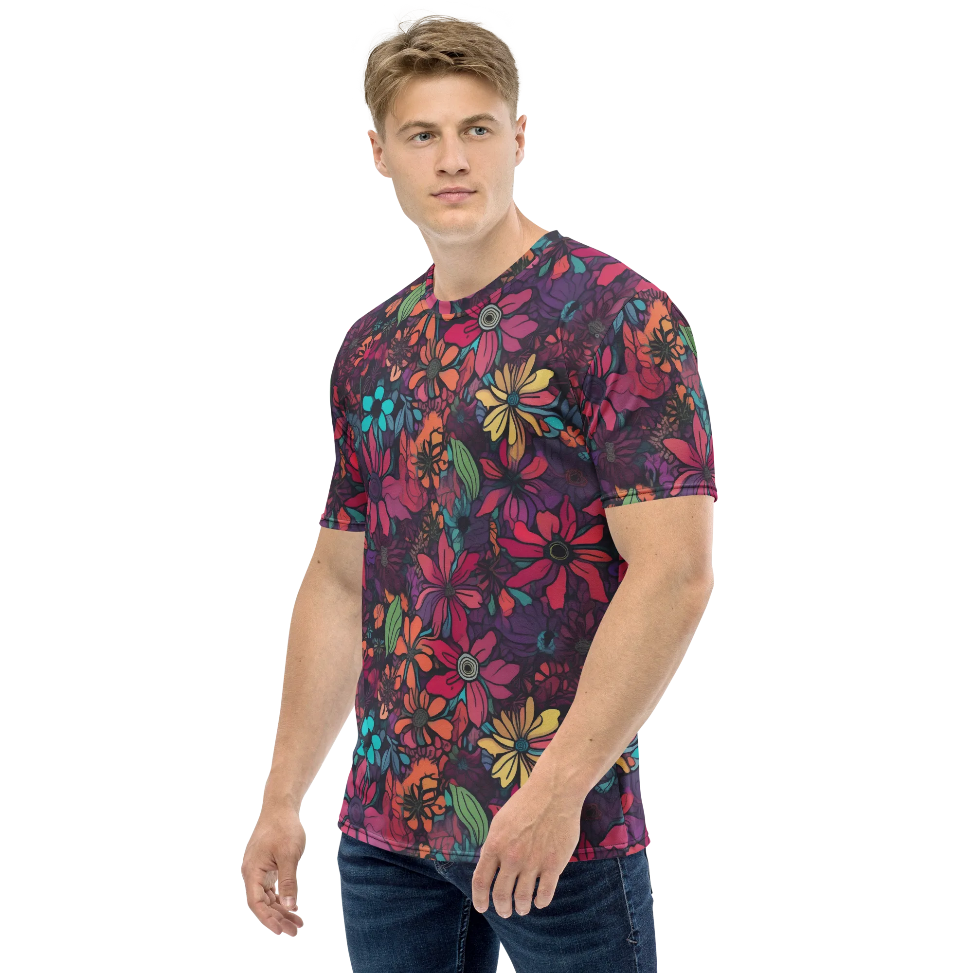 Neon Herbarium on Men's Crew Neck T-Shirt — Left sleeve