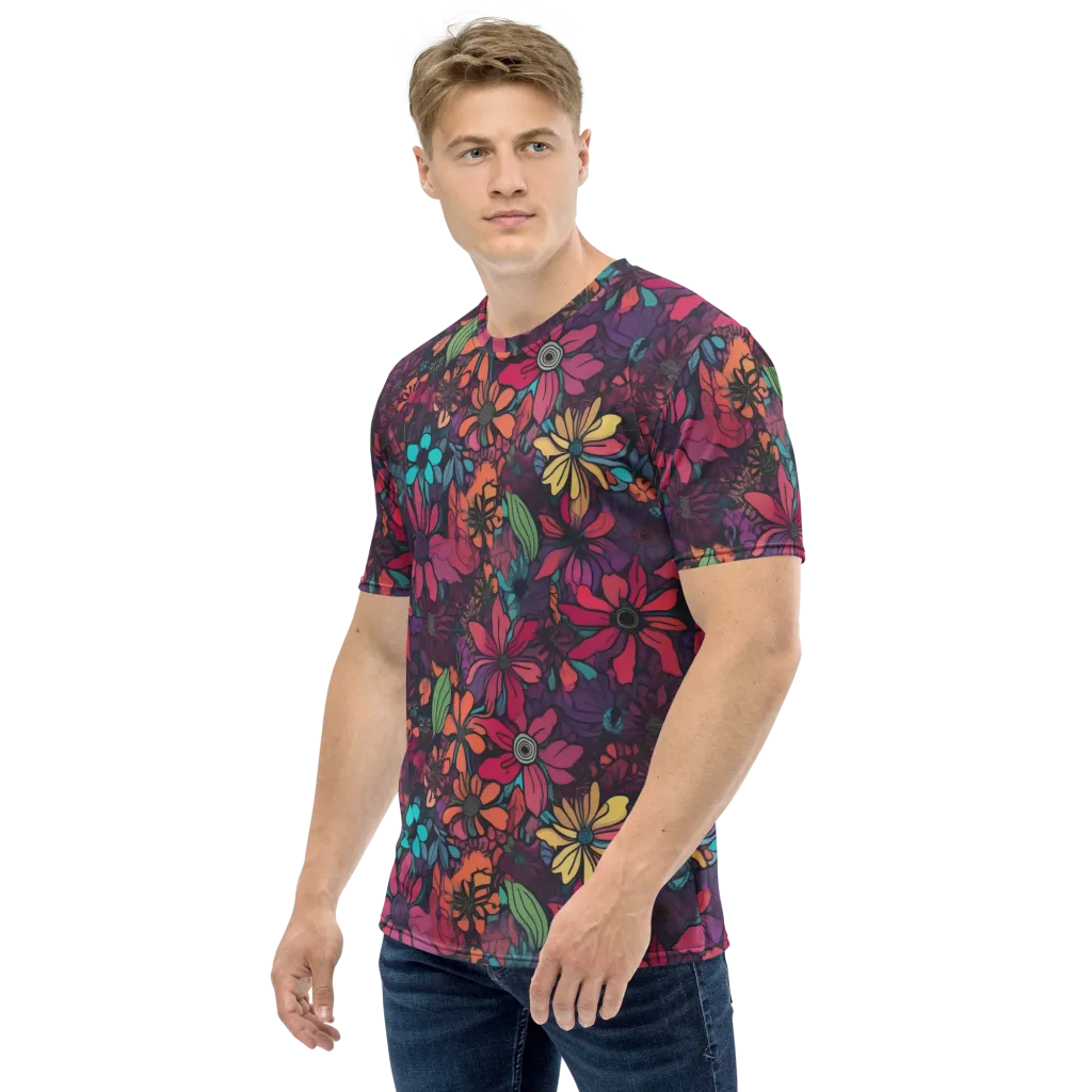 Neon Herbarium on Men's Crew Neck T-Shirt — Left sleeve
