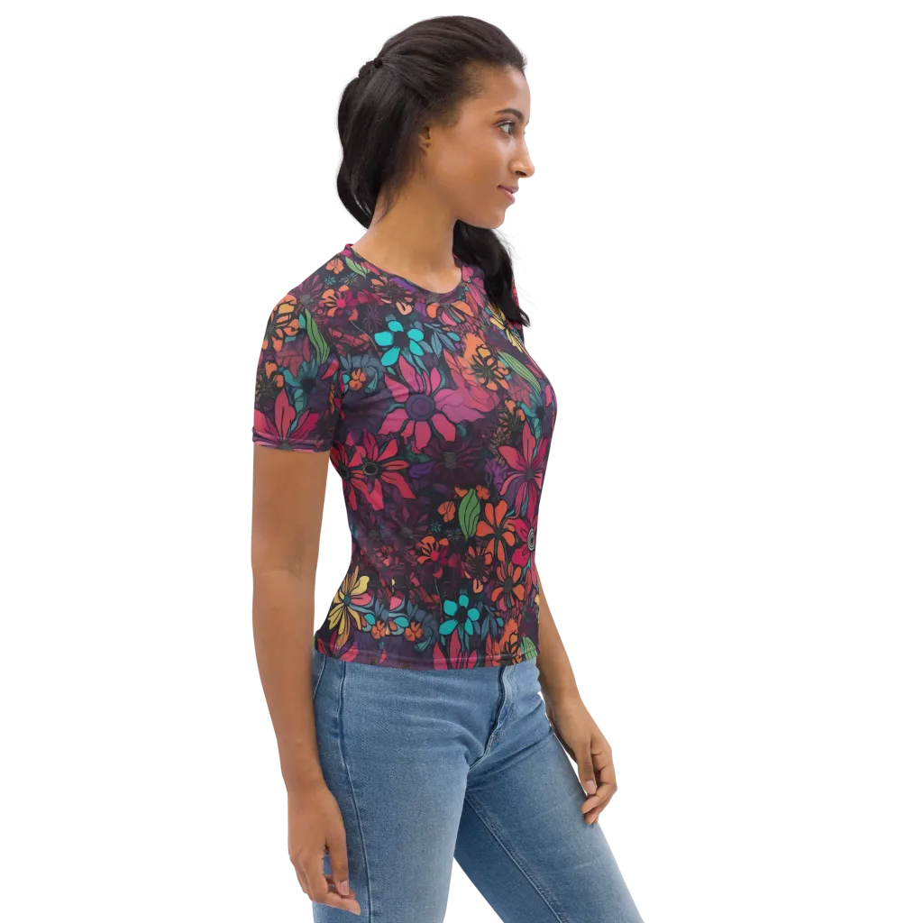 Neon Herbarium on Women's Crew Neck T-Shirt — Right sleeve
