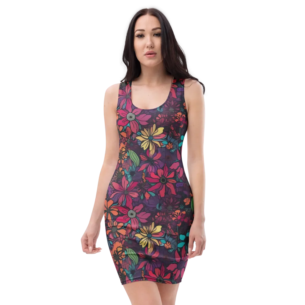 Neon Herbarium on Bodycon Dress — Front