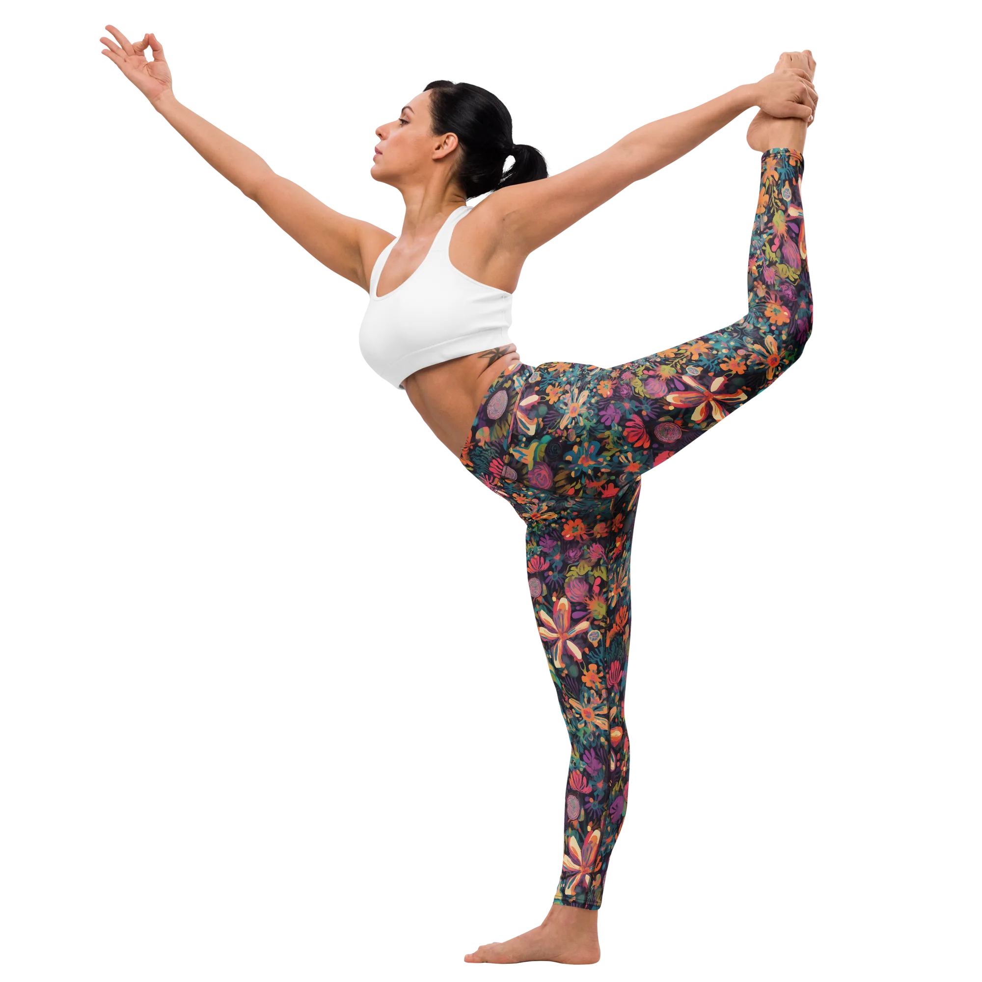 Electric Herbarium on Yoga Leggings — Front waist