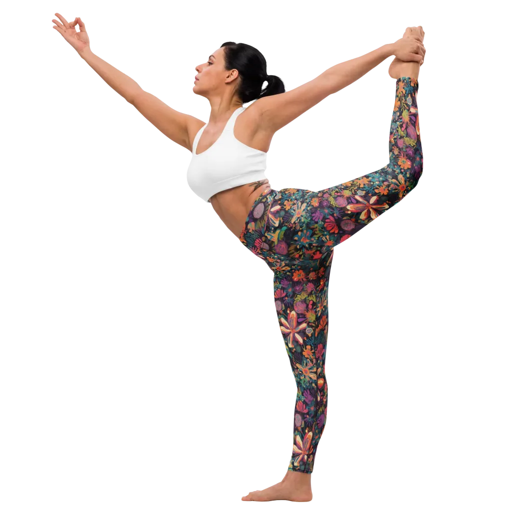 Electric Herbarium on Yoga Leggings — Front waist