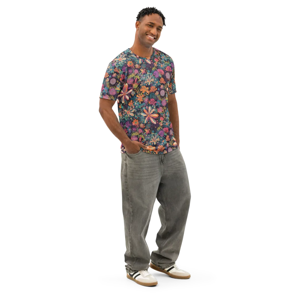Electric Herbarium on Men's Cotton Crew Neck T-Shirt — Right Front
