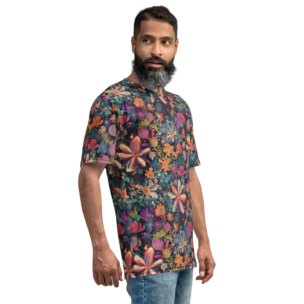 Electric Herbarium on Men's Crew Neck T-Shirt — Right sleeve