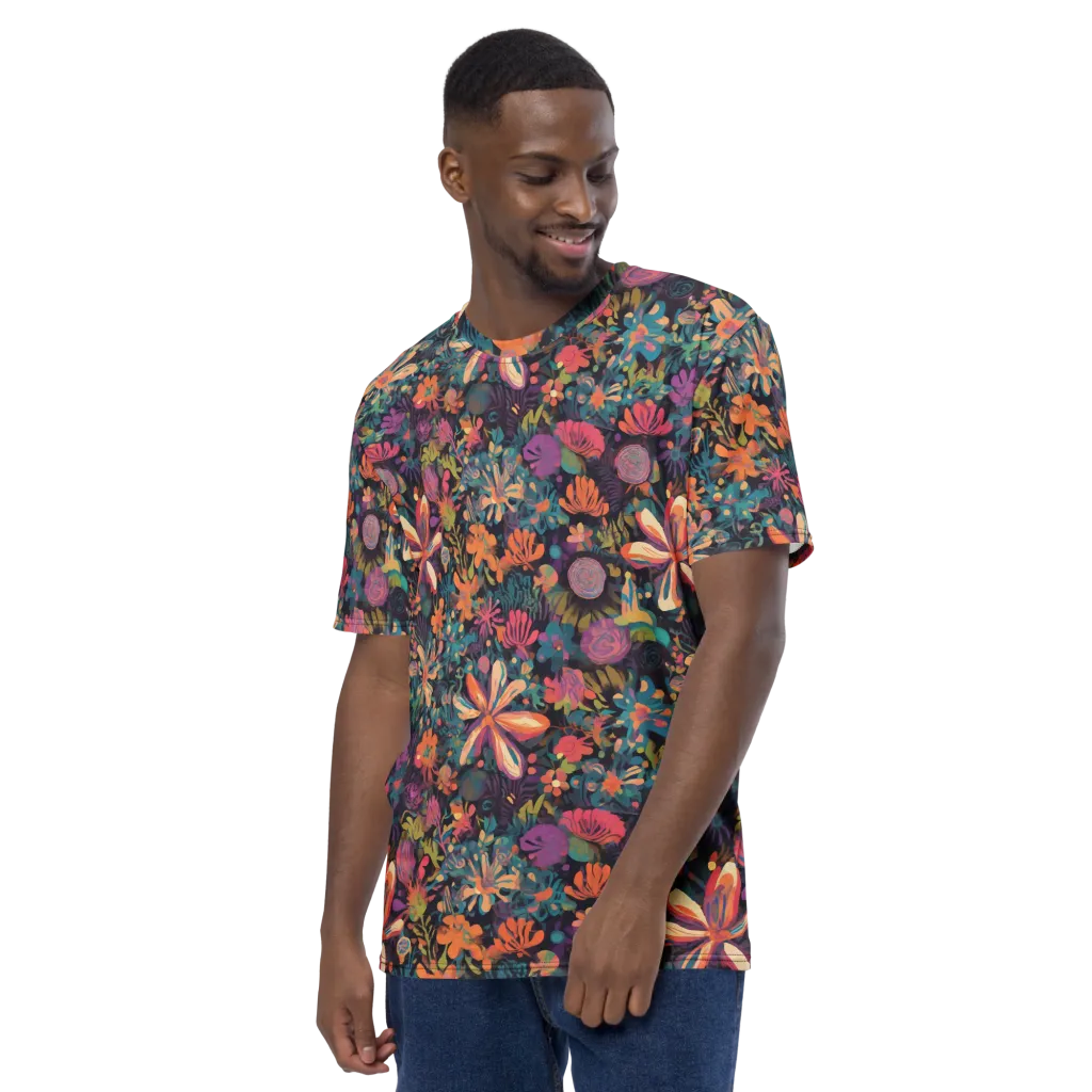 Electric Herbarium on Men's Crew Neck T-Shirt — Left sleeve