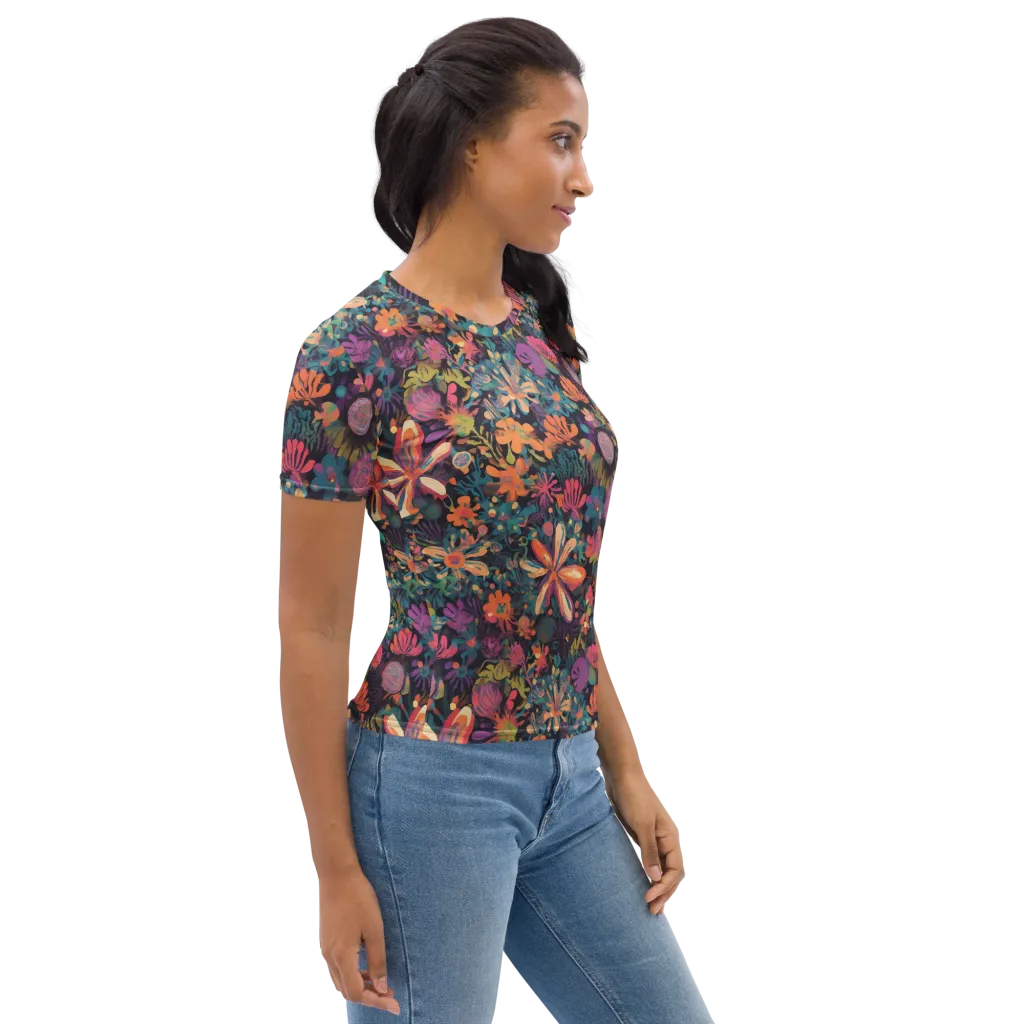 Electric Herbarium on Women's Crew Neck T-Shirt — Right sleeve
