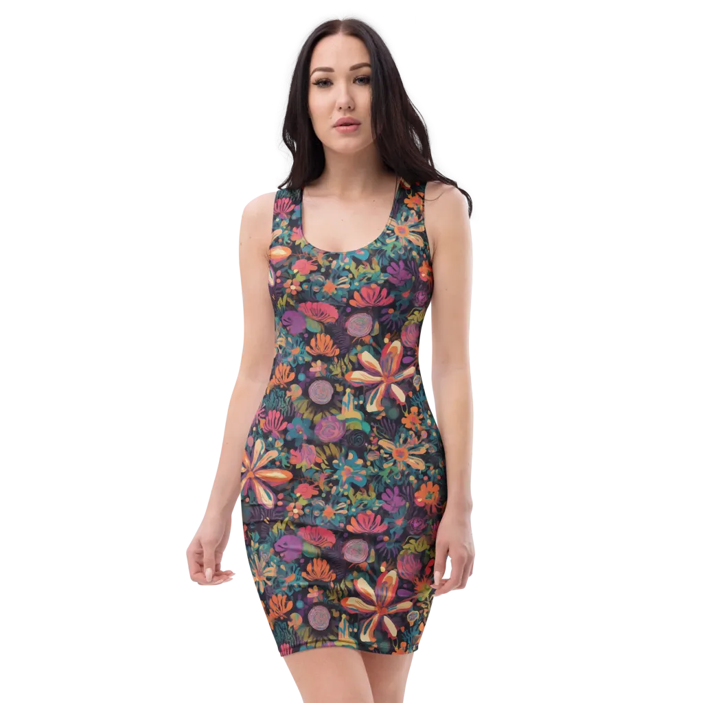 Electric Herbarium on Bodycon Dress — Front