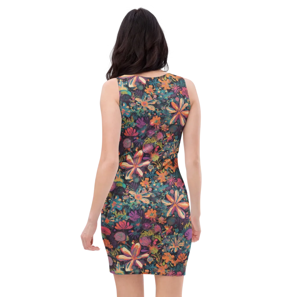 Electric Herbarium on Bodycon Dress — Back