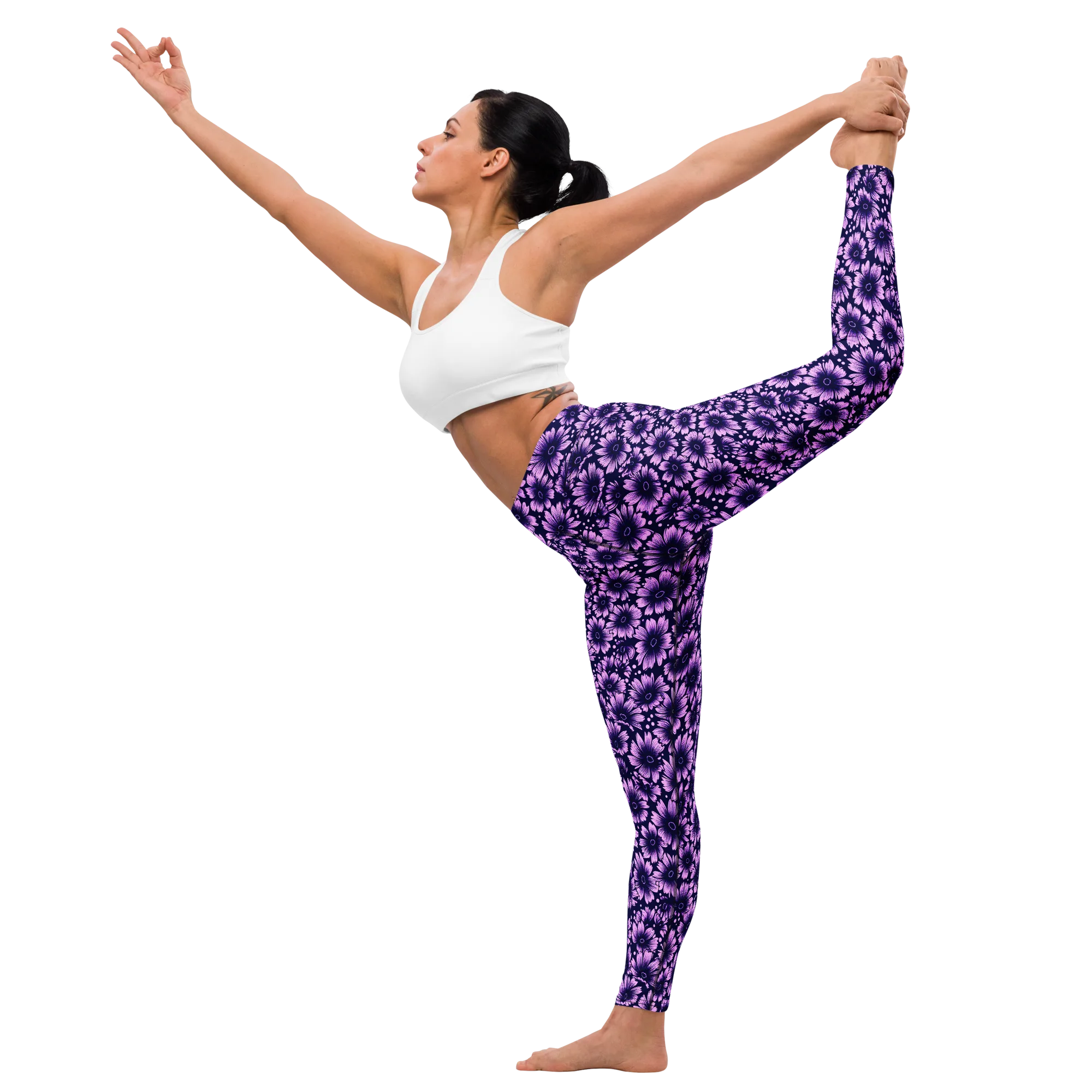 Violet Afterglow on Yoga Leggings — Front waist