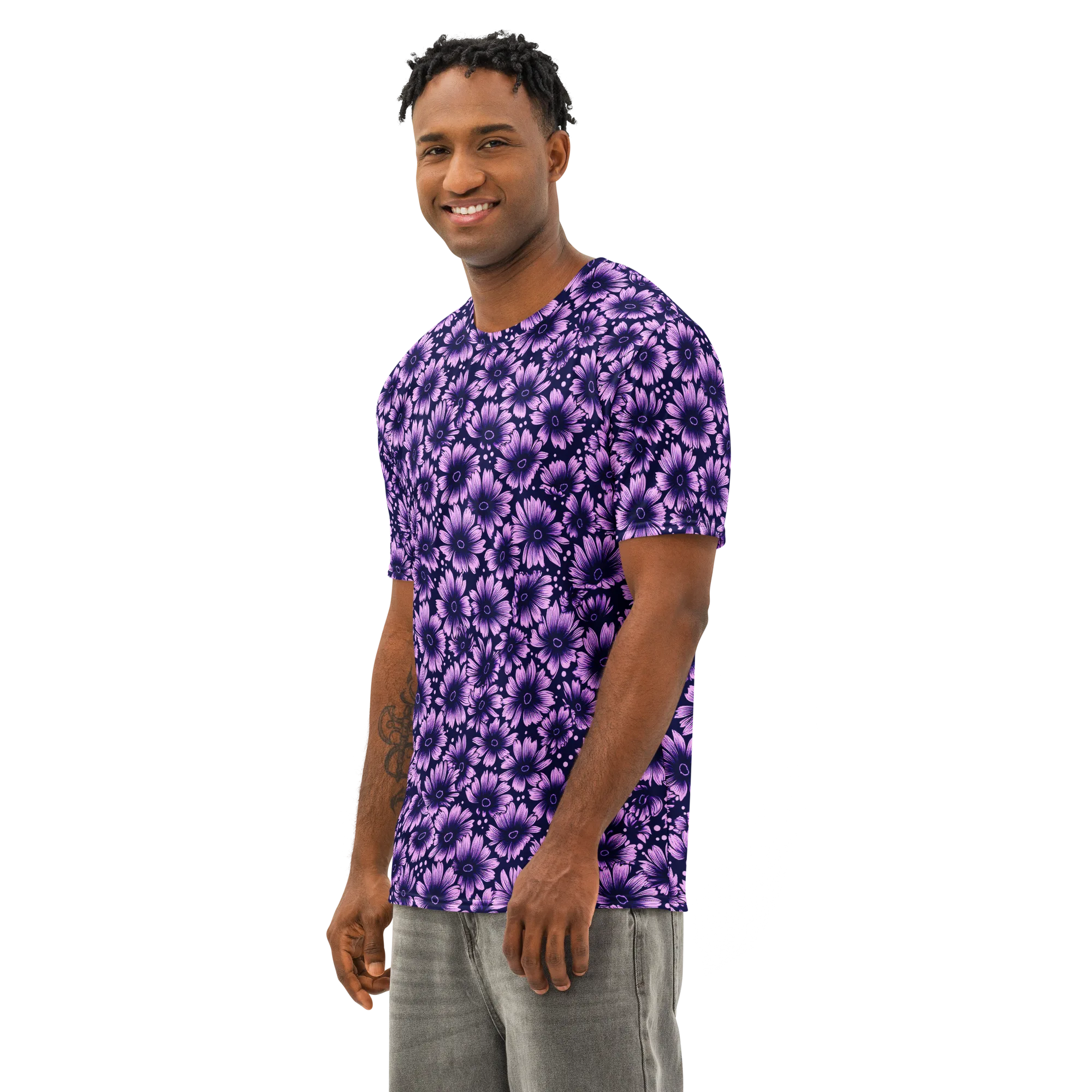 Violet Afterglow on Men's Cotton Crew Neck T-Shirt — Left Front