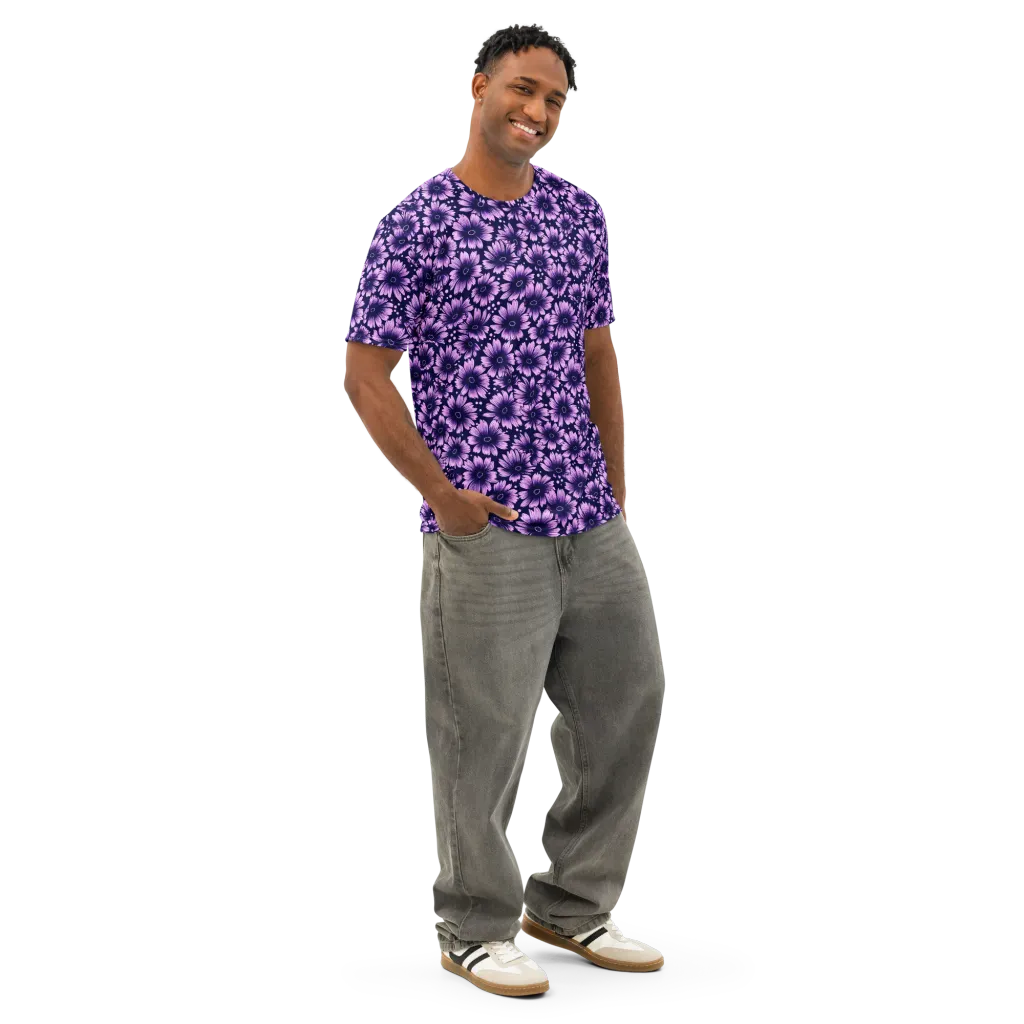 Violet Afterglow on Men's Cotton Crew Neck T-Shirt — Right Front