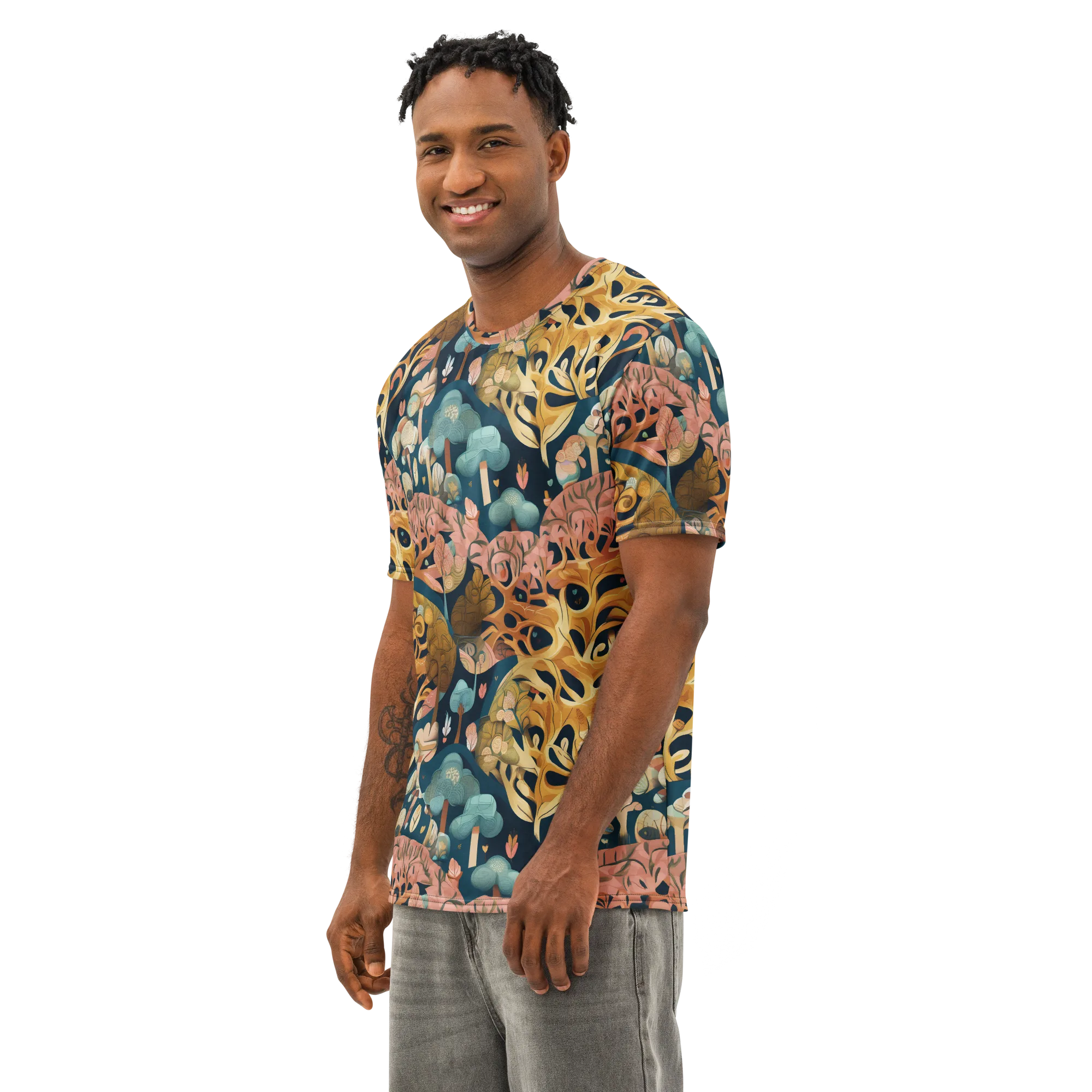 Midnight Mycelium on Men's Cotton Crew Neck T-Shirt — Left Front