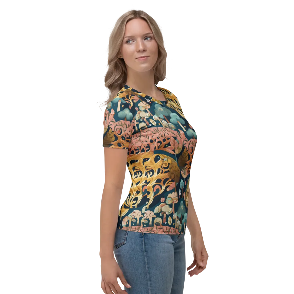 Midnight Mycelium on Women's Crew Neck T-Shirt — Right sleeve