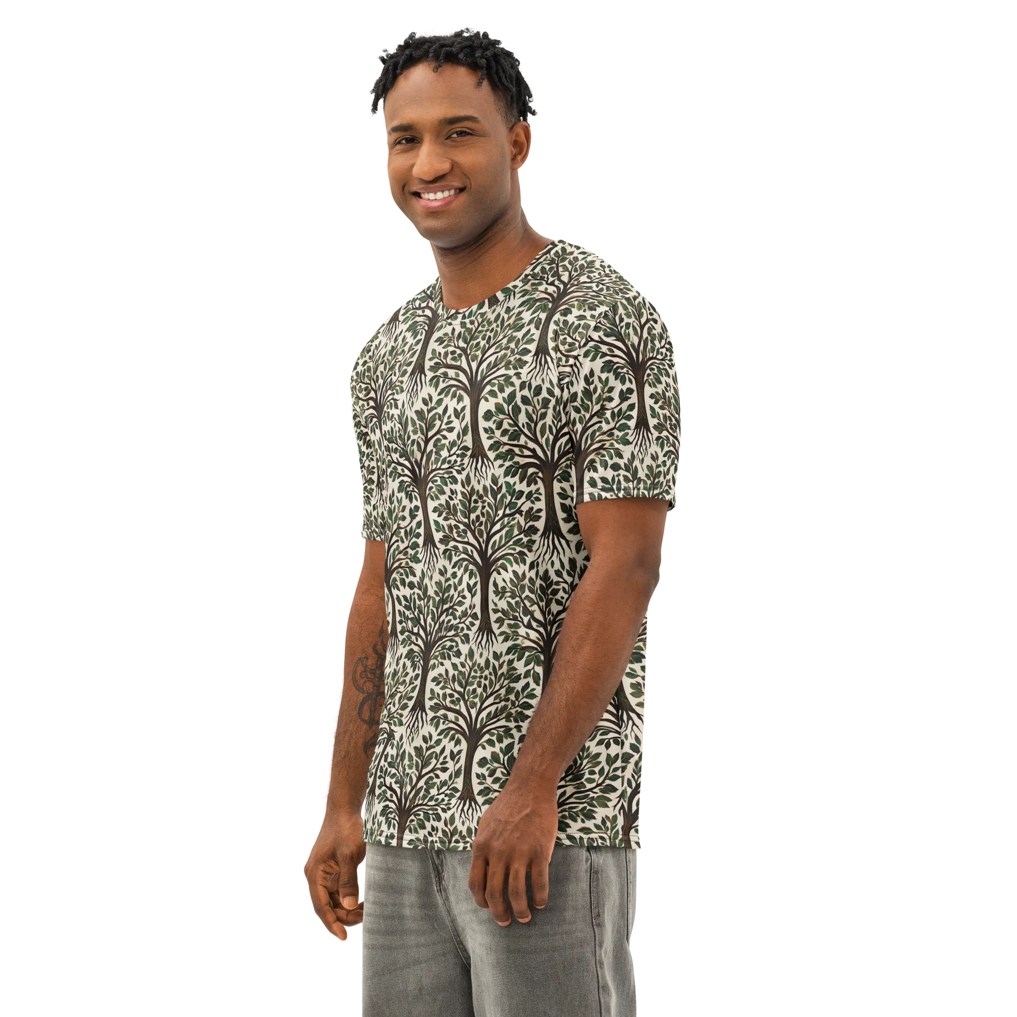 Tree of Life on Men's Cotton Crew Neck T-Shirt — Left Front