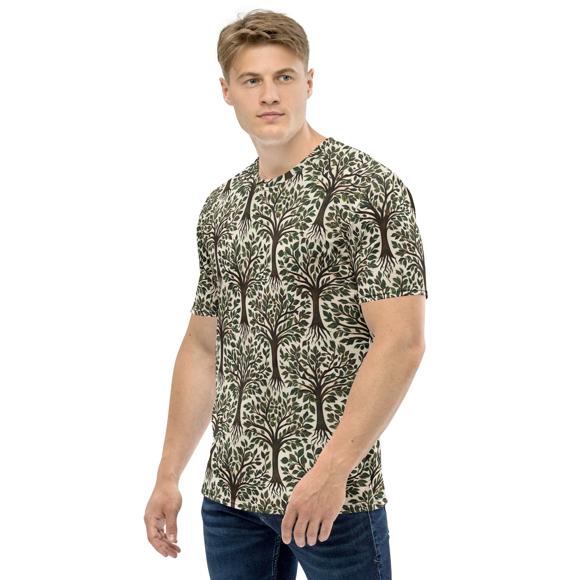 Tree of Life on Men's Crew Neck T-Shirt — Left sleeve
