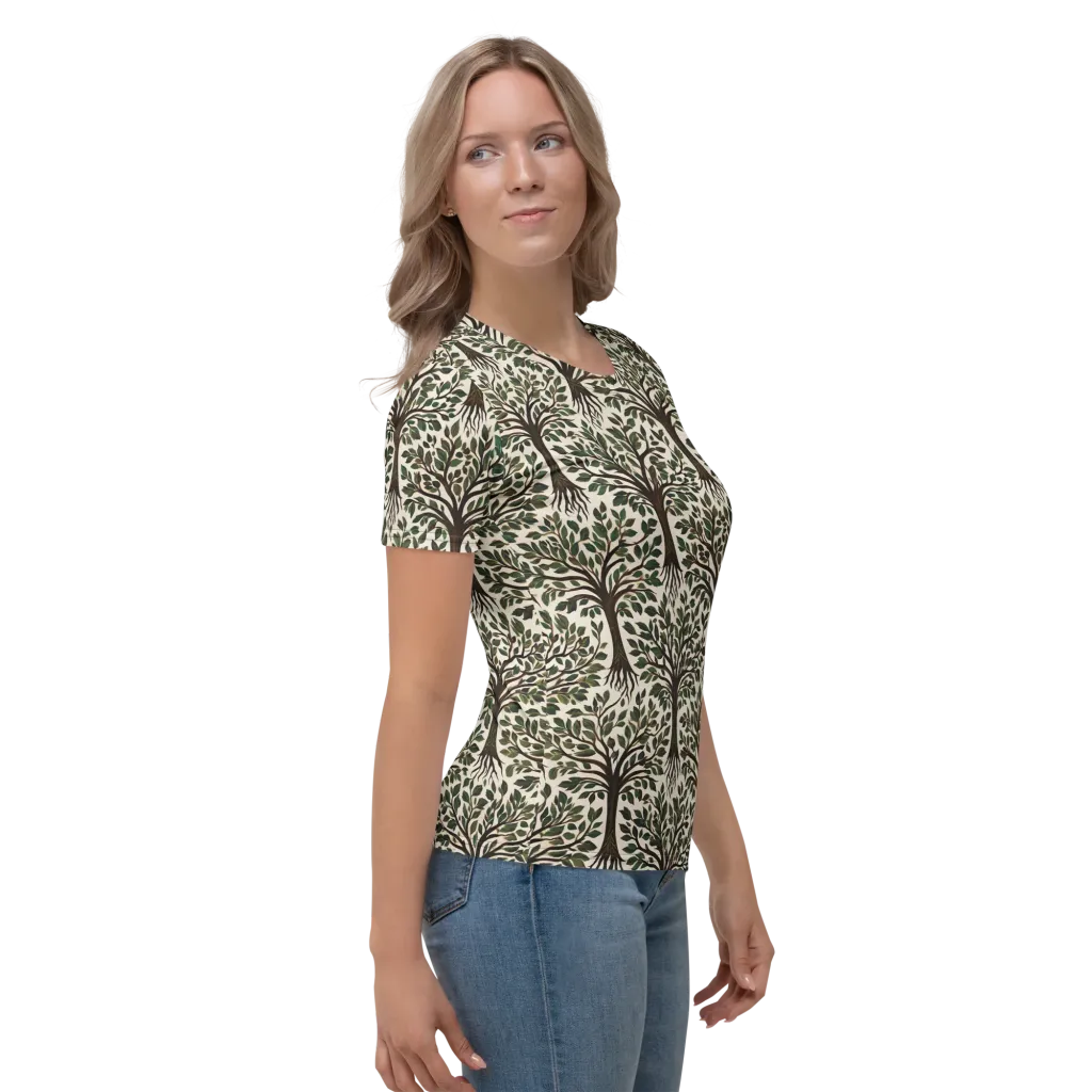 Tree of Life on Women's Crew Neck T-Shirt — Right sleeve