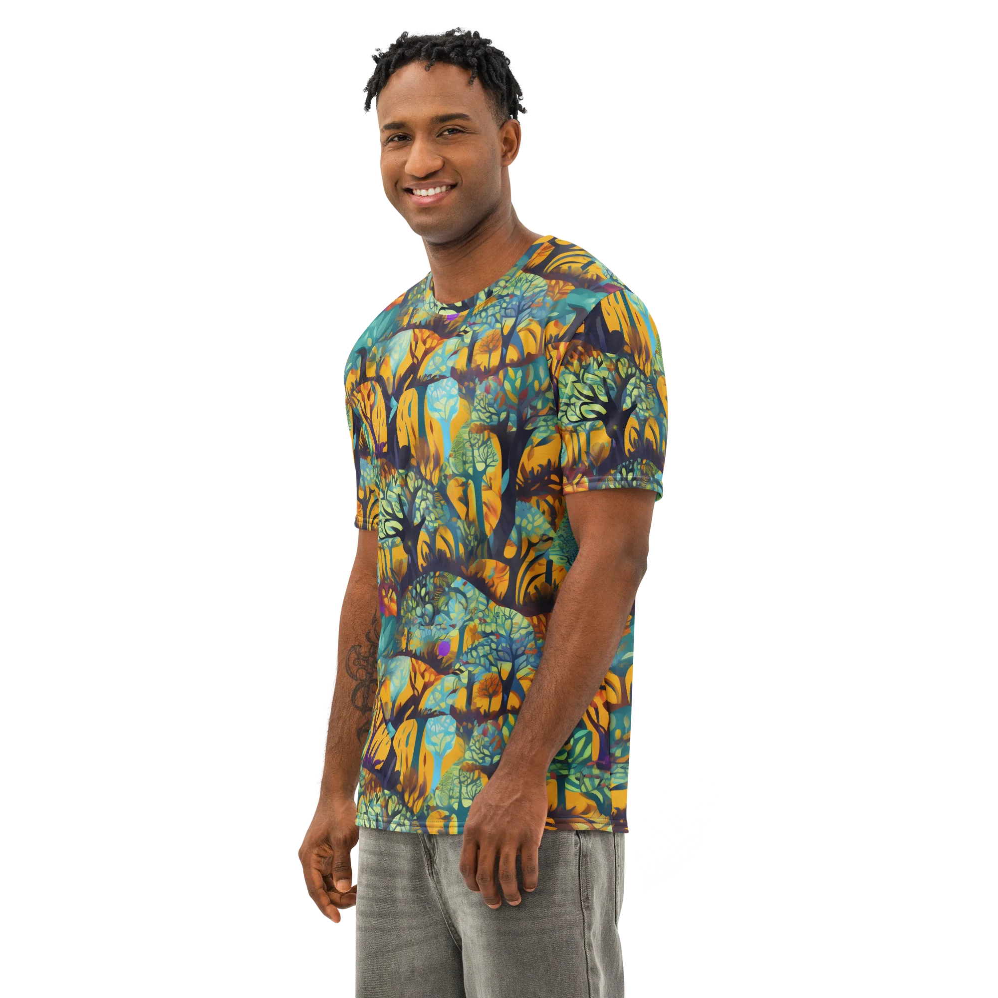 Saffron Canopy on Men's Cotton Crew Neck T-Shirt — Left Front