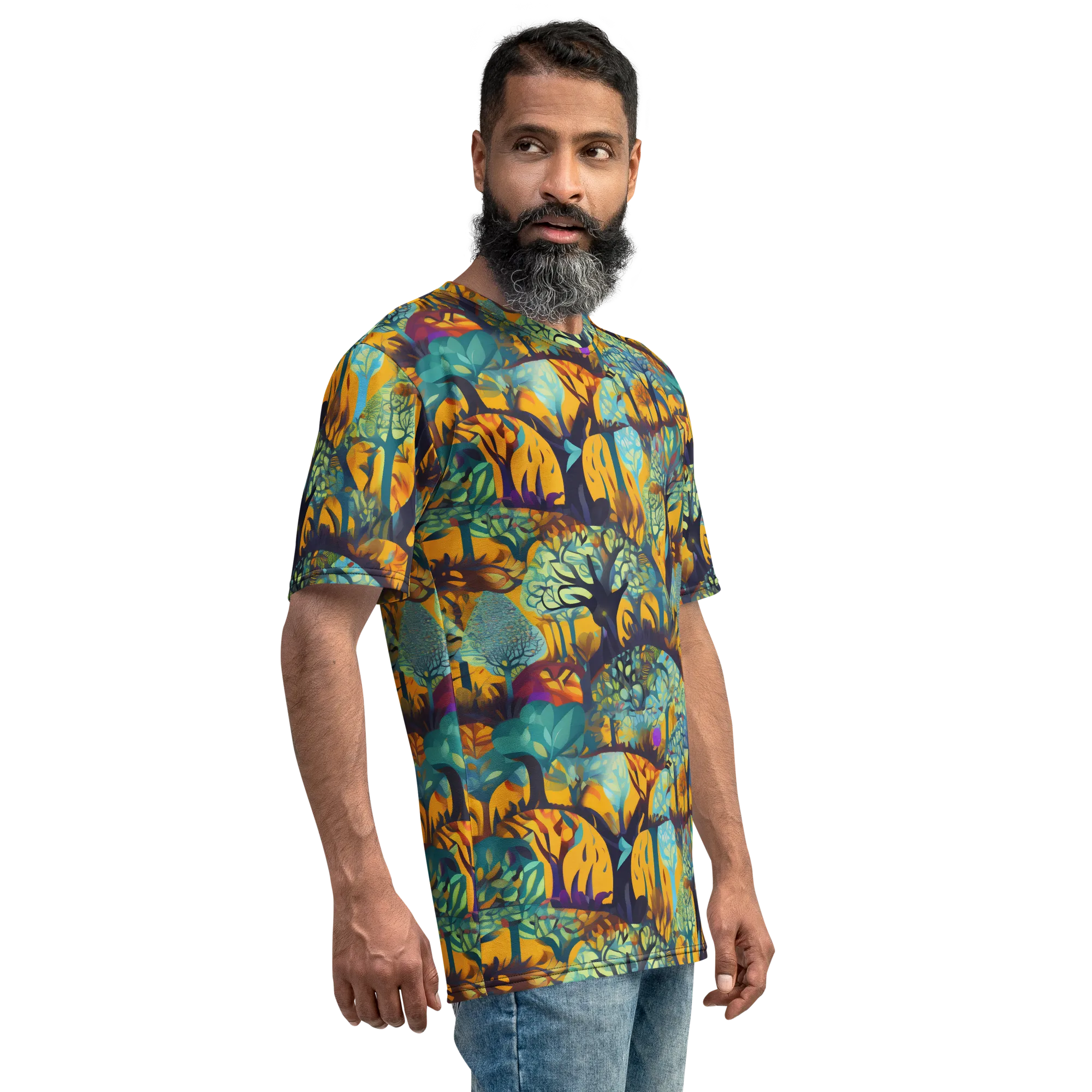 Saffron Canopy on Men's Crew Neck T-Shirt — Right sleeve