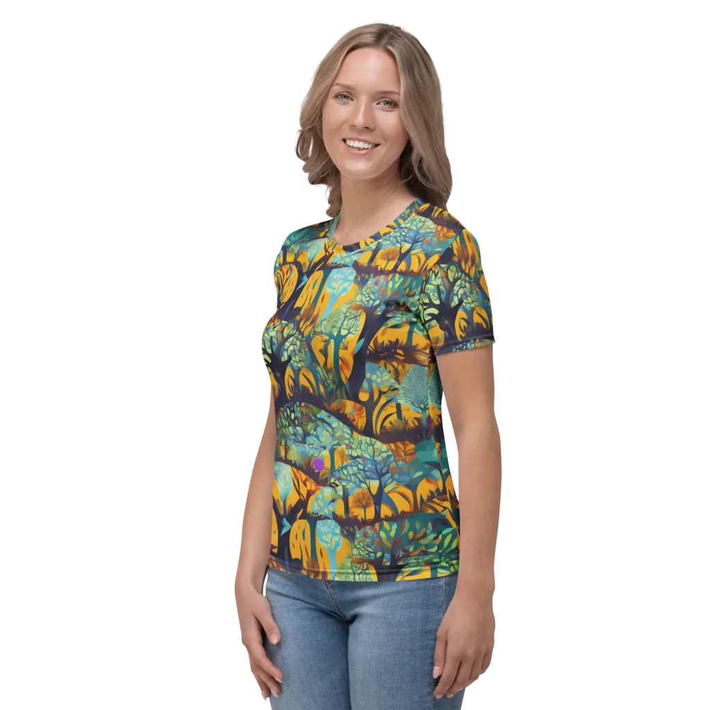 Saffron Canopy on Women's Crew Neck T-Shirt — Left sleeve