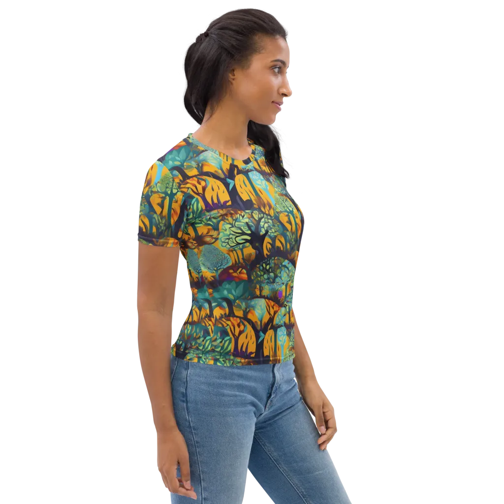 Saffron Canopy on Women's Crew Neck T-Shirt — Right sleeve