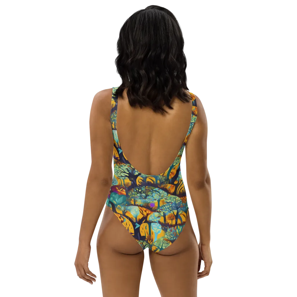 Saffron Canopy on One-Piece Swimsuit — Back print