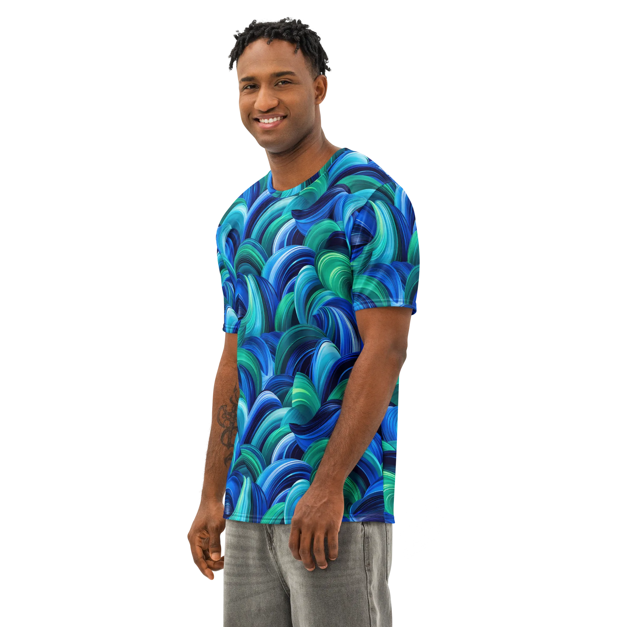 Emerald Surge on Men's Cotton Crew Neck T-Shirt — Left Front