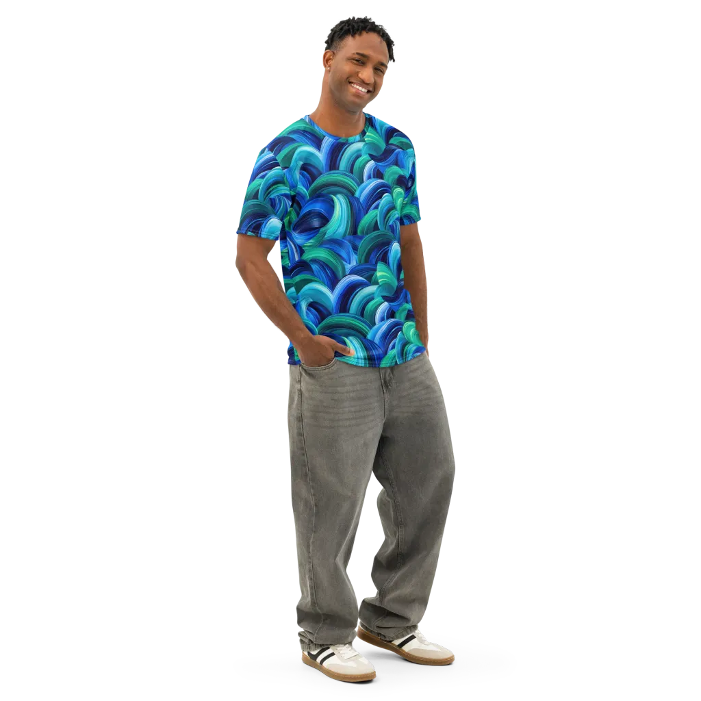 Emerald Surge on Men's Cotton Crew Neck T-Shirt — Right Front