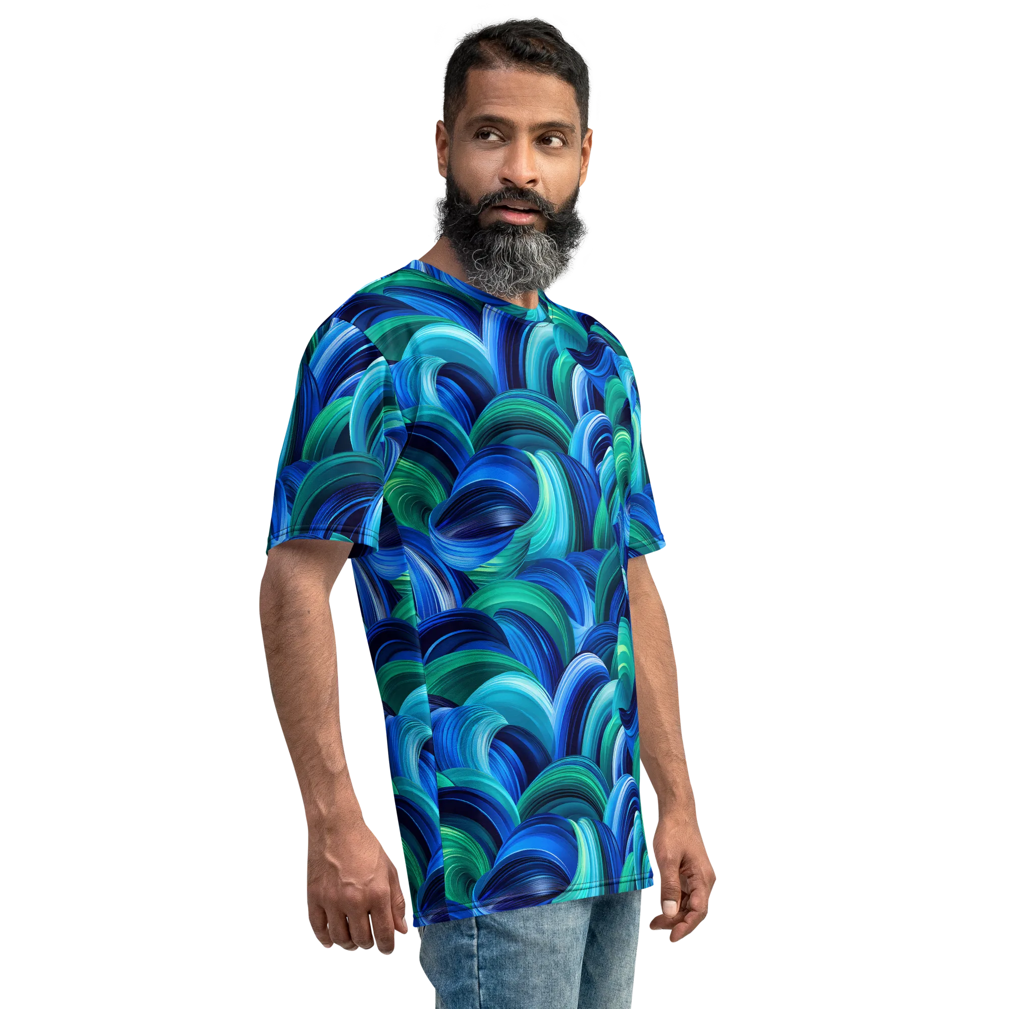 Emerald Surge on Men's Crew Neck T-Shirt — Right sleeve