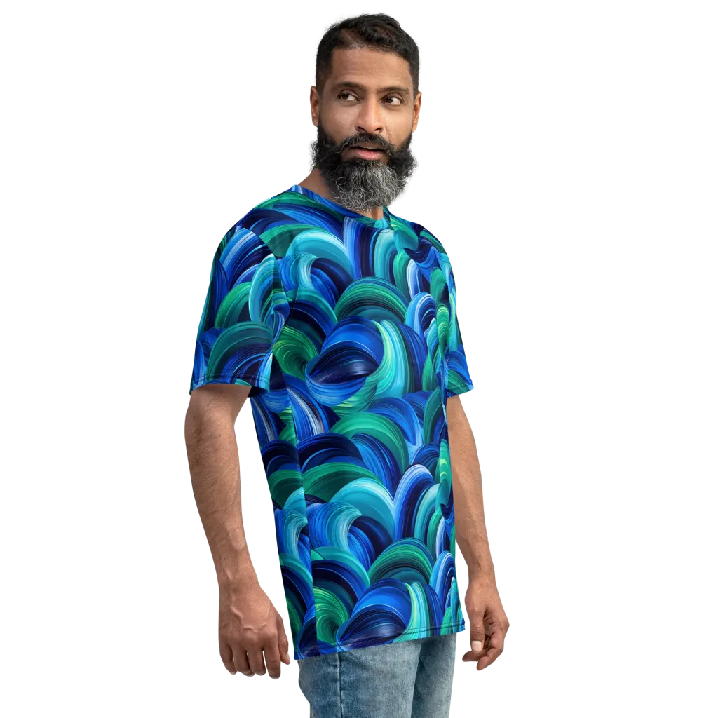 Emerald Surge on Men's Crew Neck T-Shirt — Right sleeve