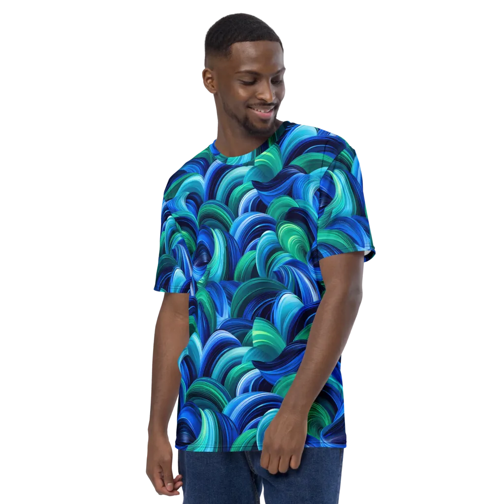 Emerald Surge on Men's Crew Neck T-Shirt — Left sleeve
