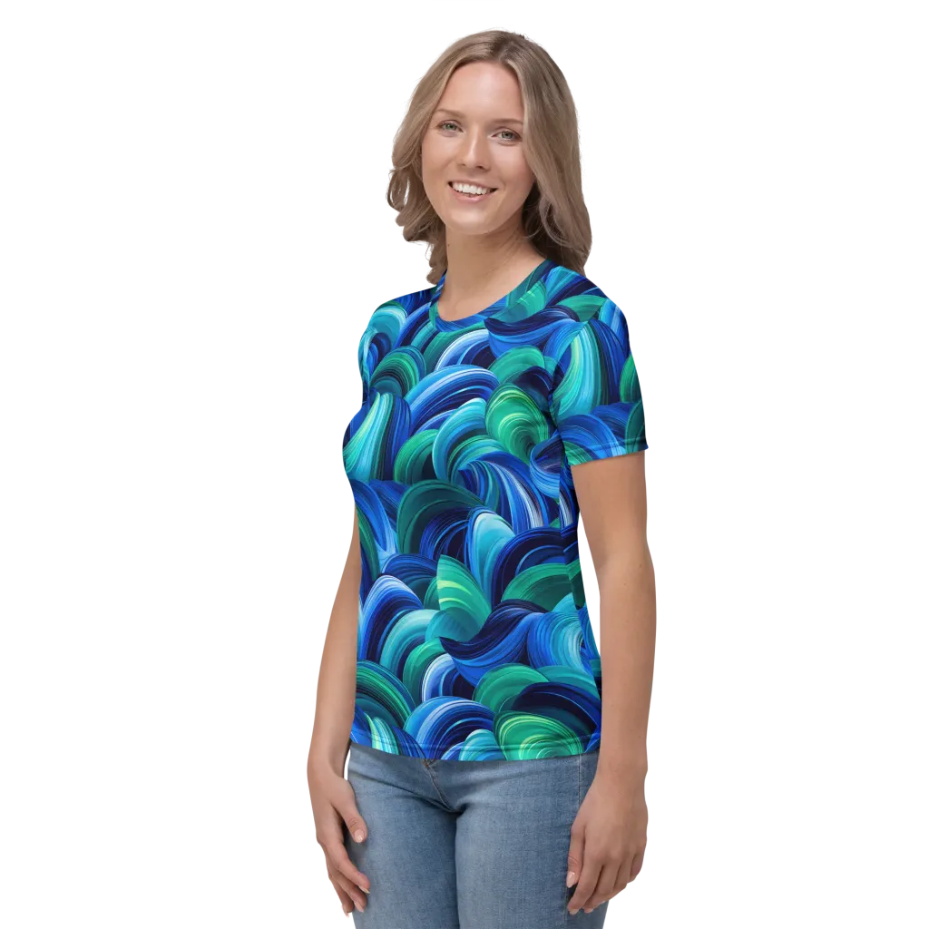 Emerald Surge on Women's Crew Neck T-Shirt — Left sleeve