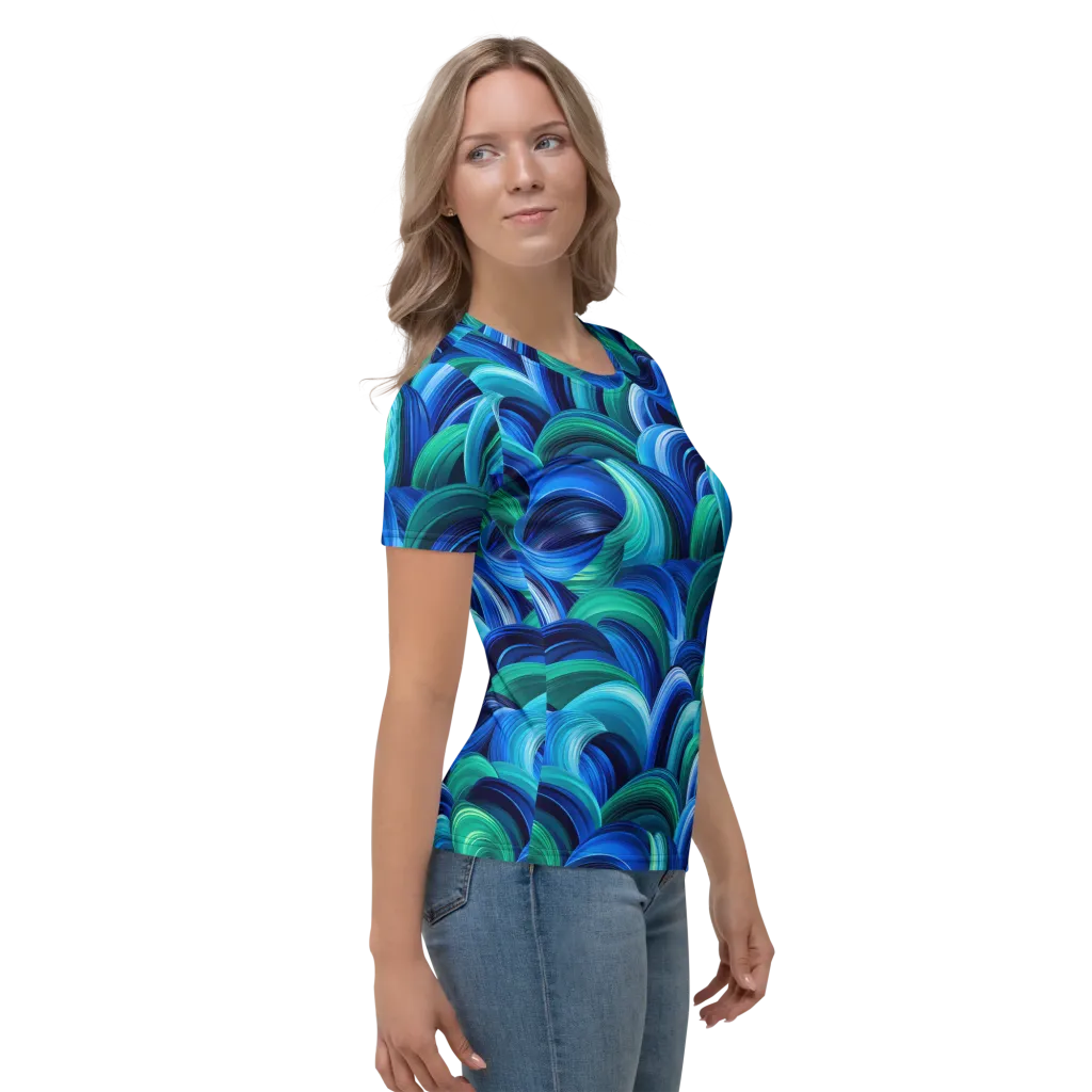 Emerald Surge on Women's Crew Neck T-Shirt — Right sleeve
