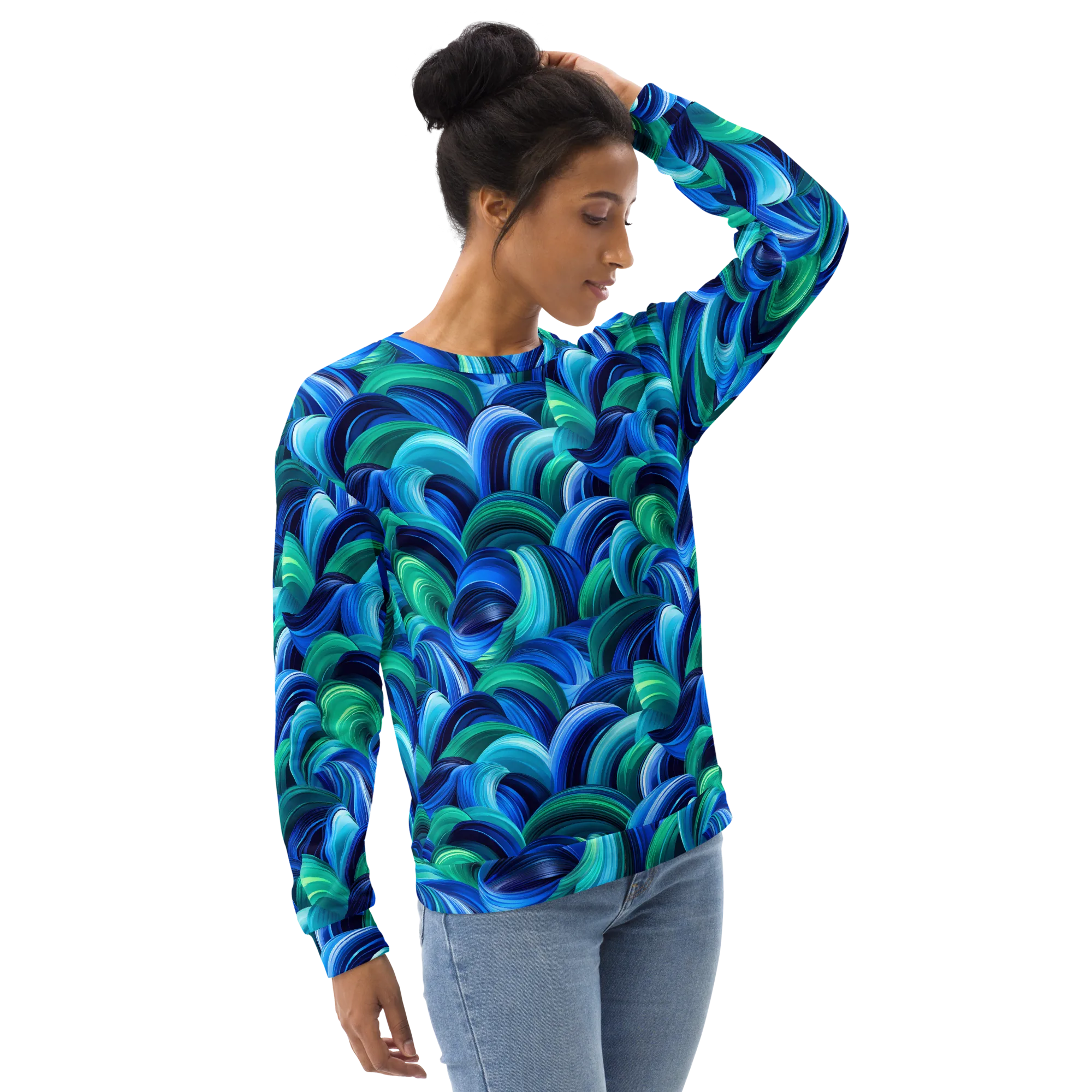 Emerald Surge on Sweatshirt — Right sleeve