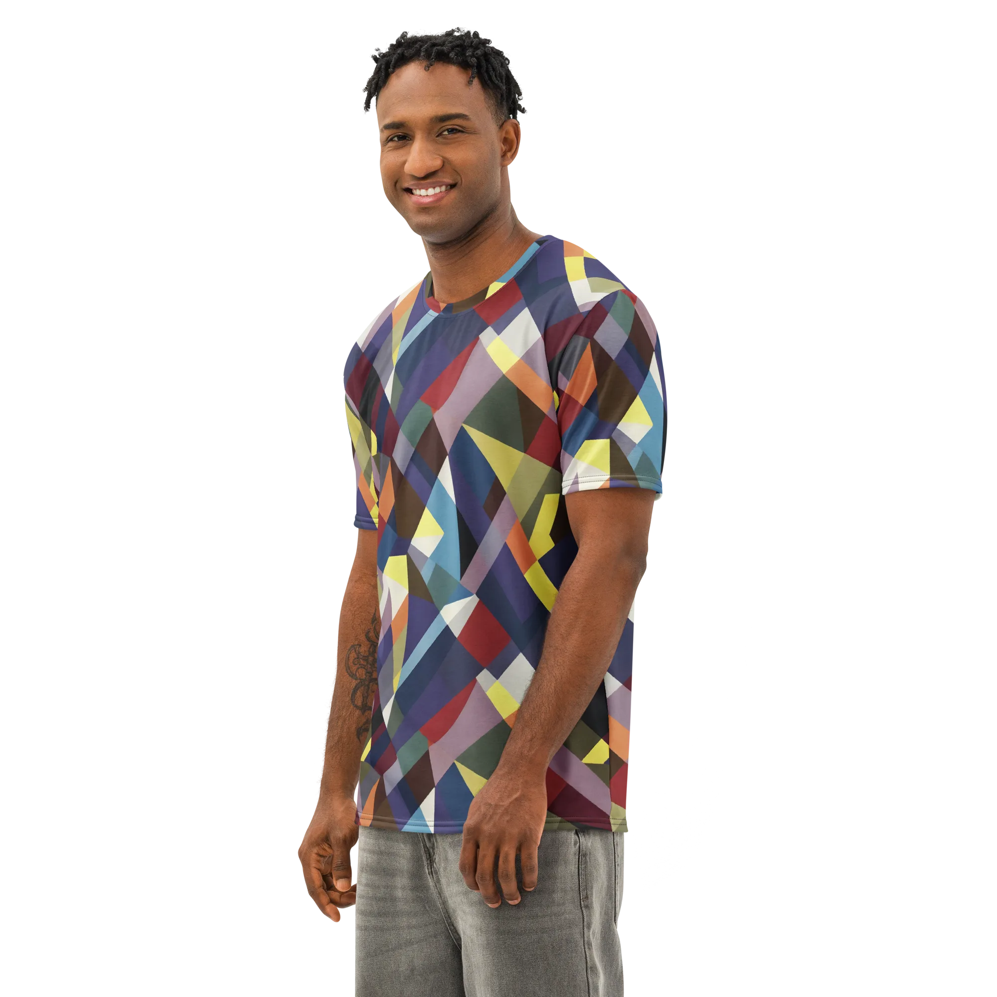 Prismatic Relay on Men's Cotton Crew Neck T-Shirt — Left Front