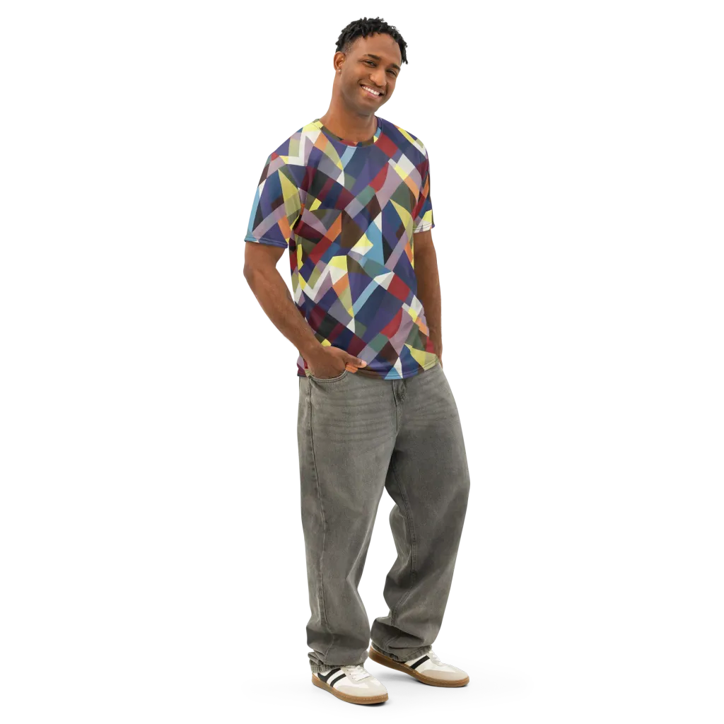 Prismatic Relay on Men's Cotton Crew Neck T-Shirt — Right Front