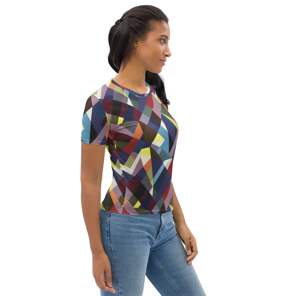 Prismatic Relay on Women's Crew Neck T-Shirt — Right sleeve