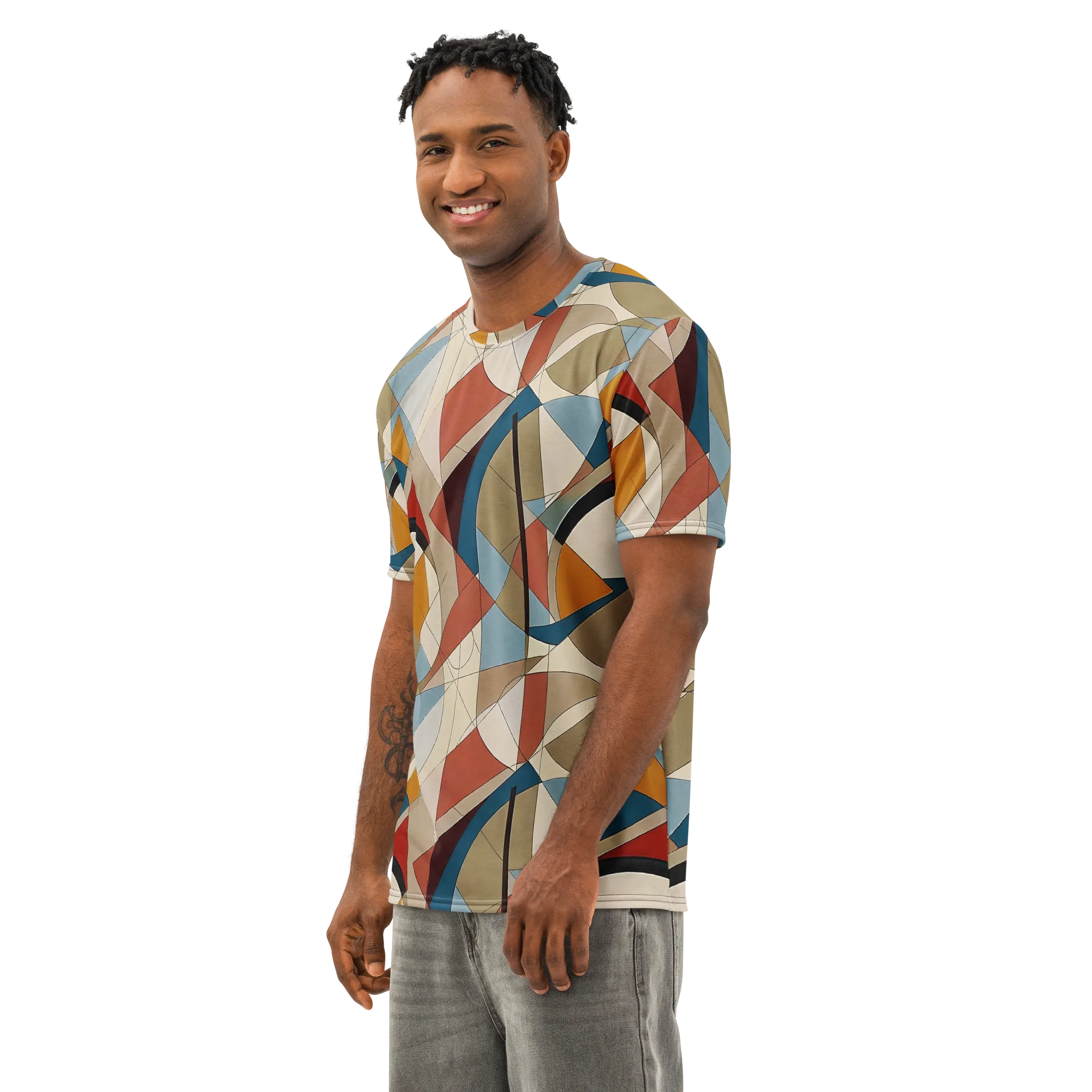 Chromatic Bauhaus on Men's Cotton Crew Neck T-Shirt — Left Front