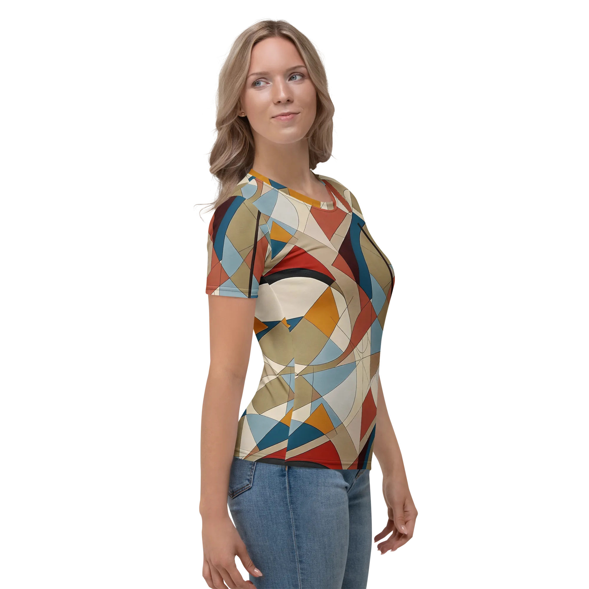 Chromatic Bauhaus on Women's Crew Neck T-Shirt — Right sleeve