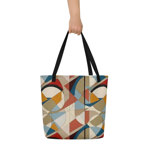 Chromatic Bauhaus on a Large Tote Bag W/ Pocket
