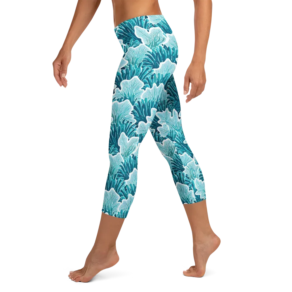Azure Coral on Capri Leggings — Left