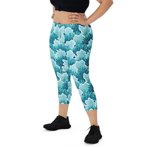 Azure Coral on Capri Leggings