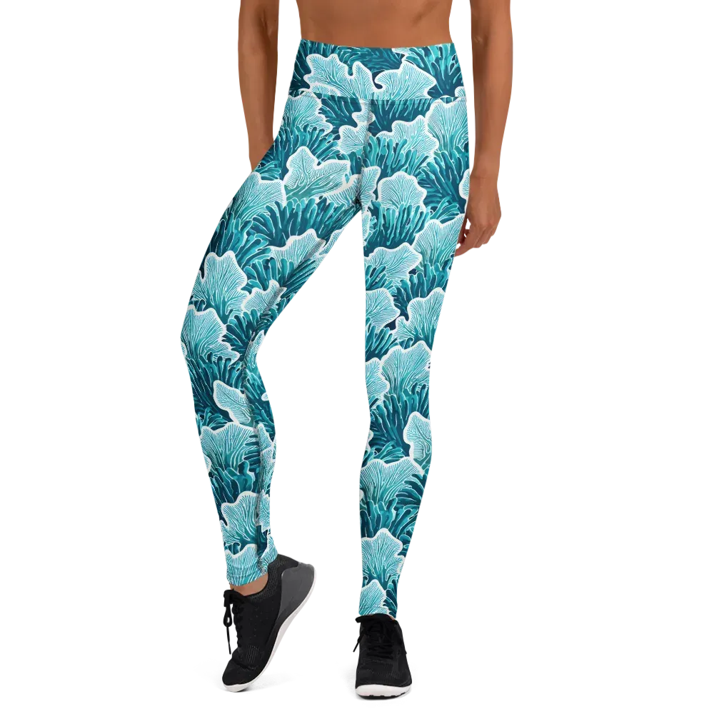 Azure Coral on Yoga Leggings — Front