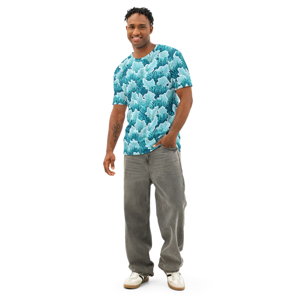 Azure Coral on Men's Cotton Crew Neck T-Shirt — Front