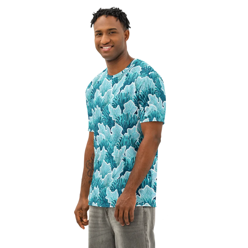 Azure Coral on Men's Cotton Crew Neck T-Shirt — Left Front