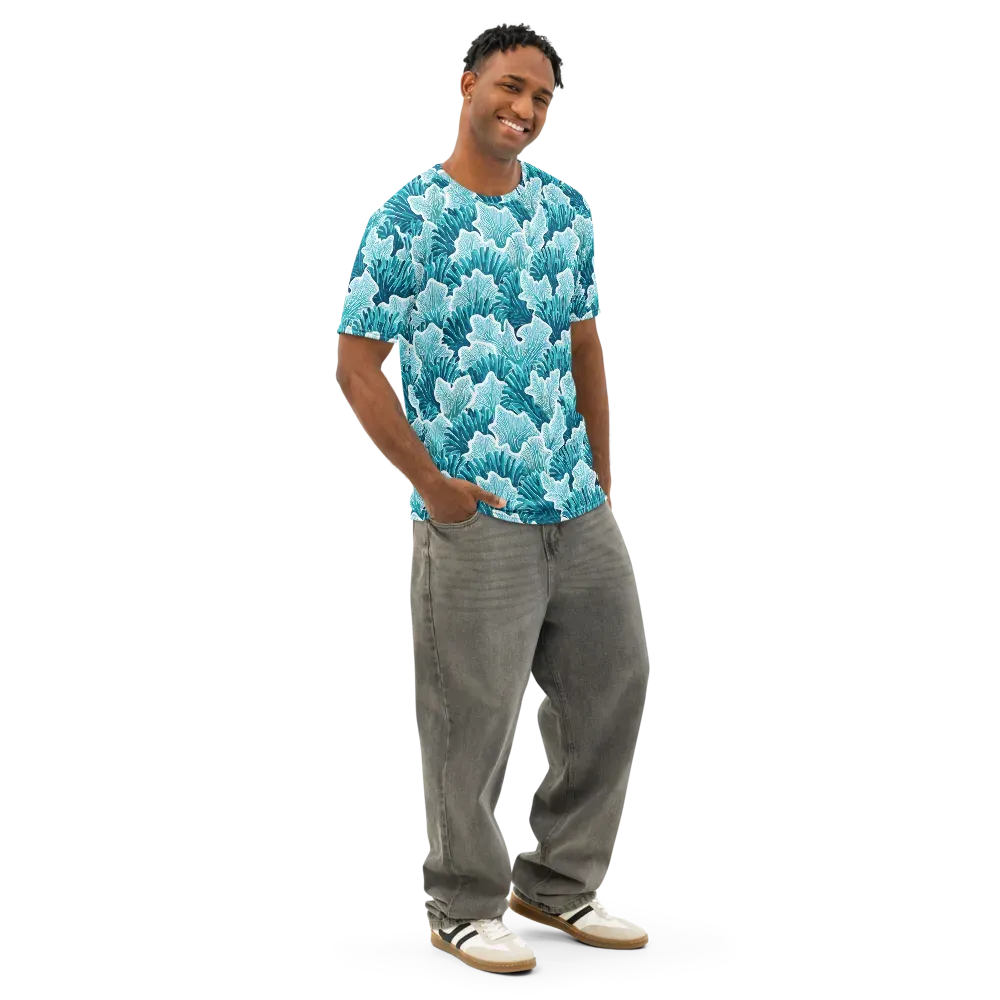Azure Coral on Men's Cotton Crew Neck T-Shirt — Right Front