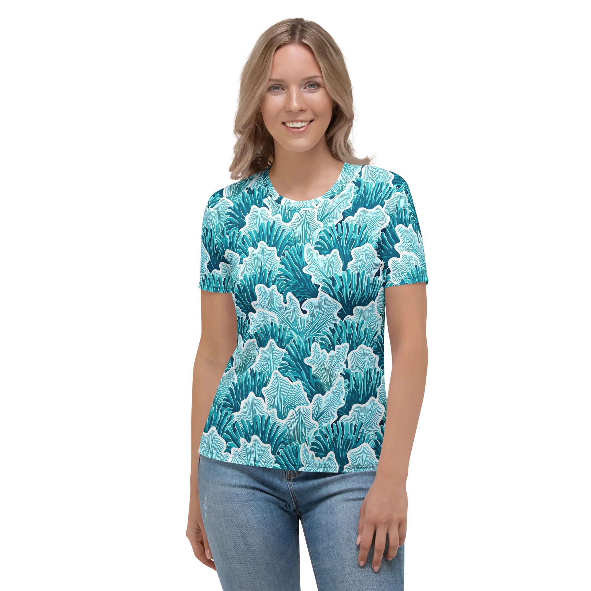 Azure Coral on Women's Crew Neck T-Shirt — Front