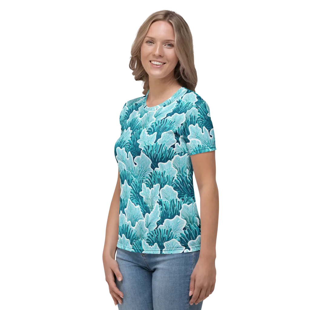 Azure Coral on Women's Crew Neck T-Shirt — Left sleeve