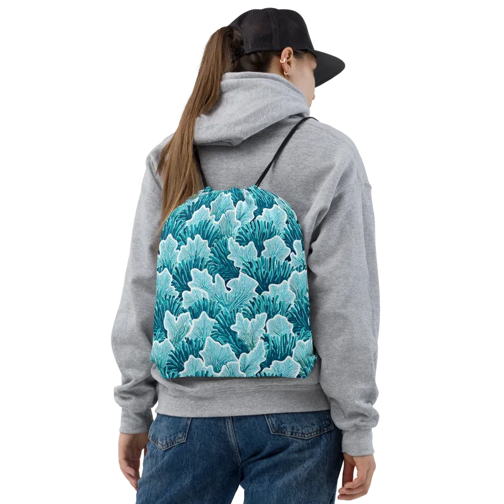 Azure Coral on Drawstring Bag — Front