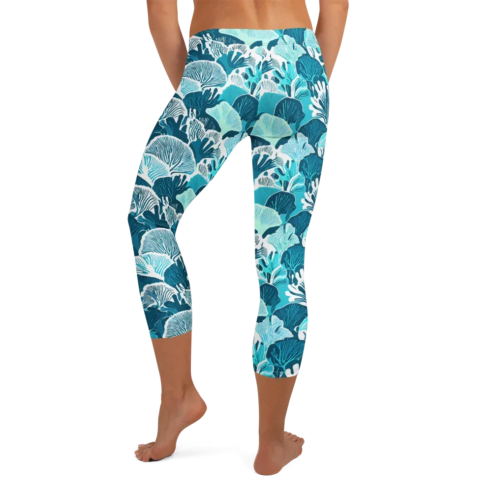 Aqua Fanfare on Capri Leggings — Back