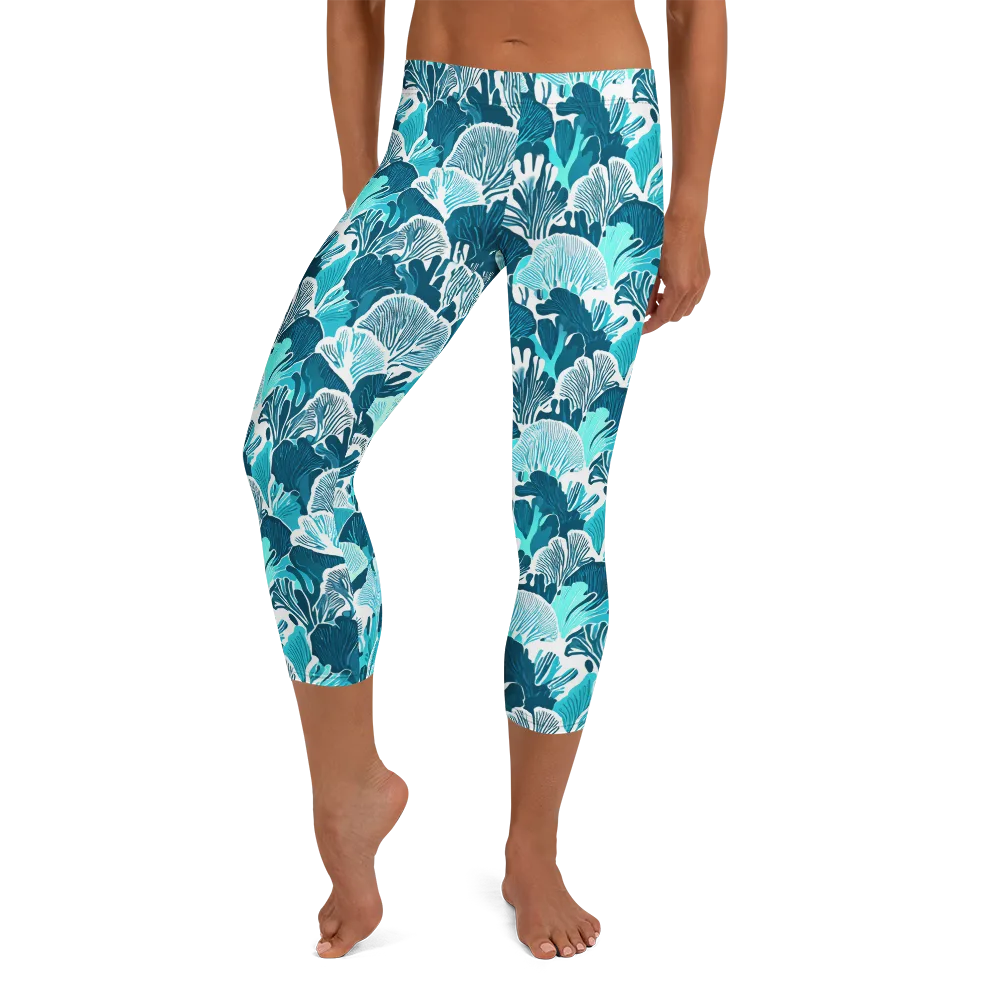 Aqua Fanfare on Capri Leggings — Front